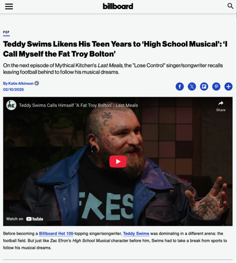 Teddy Swims Likens His Teen Years to High School Musical