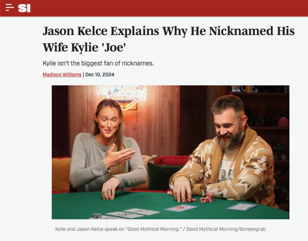 Jason Kelce Explains Why He Nicknamed His Wife Kylie Joe